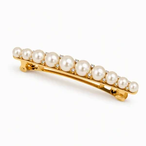 Close-up of the Elara pearl hair barrette on a white background
